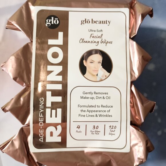 Glo Beauty Age Defying Retinol Facial Cleansing Wipes 4 Pack Skincare NEW - Picture 1 of 5